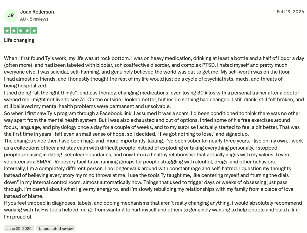 Written client testimonial from Joan Rollerson