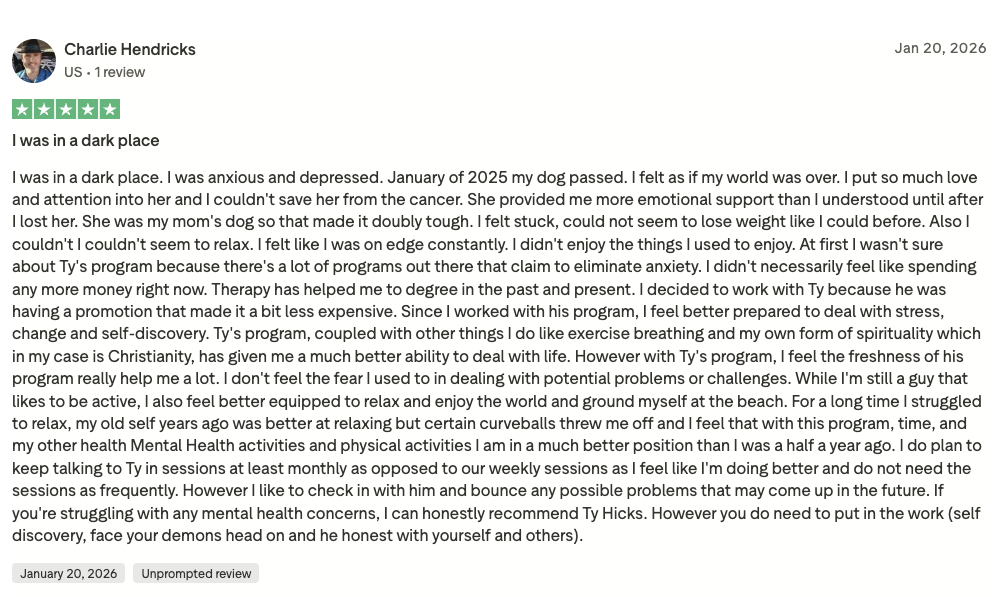 Written client testimonial from Charlie Hendricks