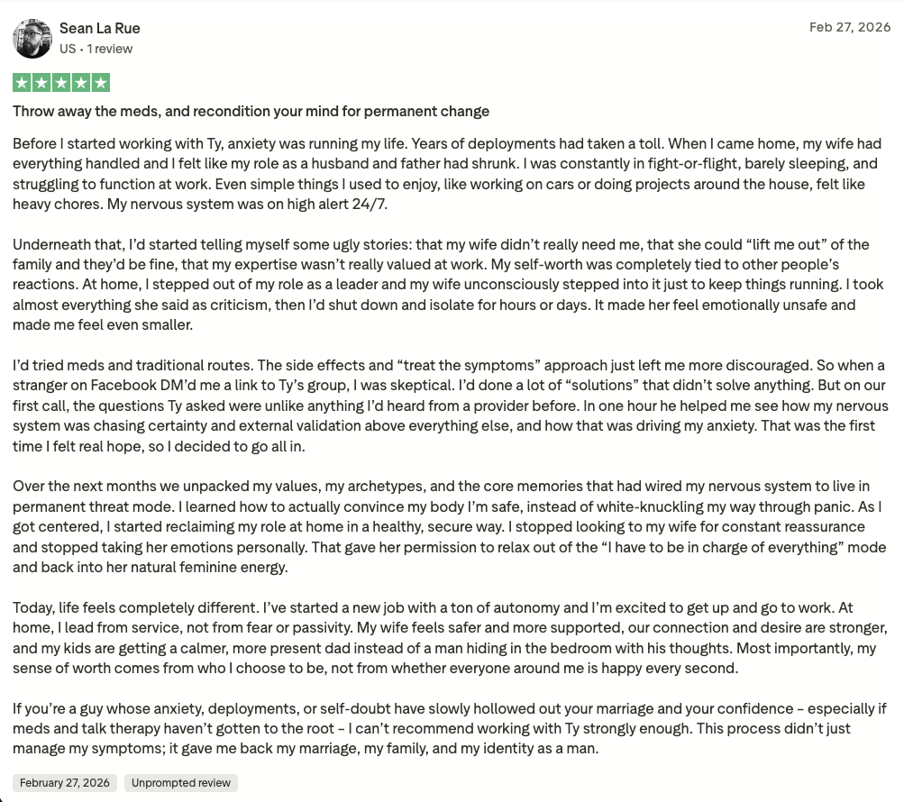 Written client testimonial from Sean La Rue