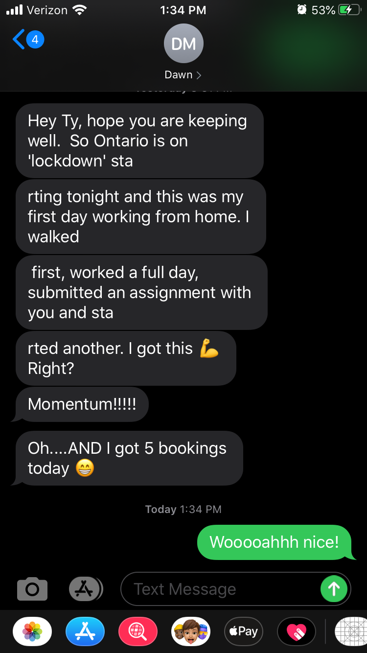 Dawn - Worked a full day, rewarded with 5 bookings review screenshot
