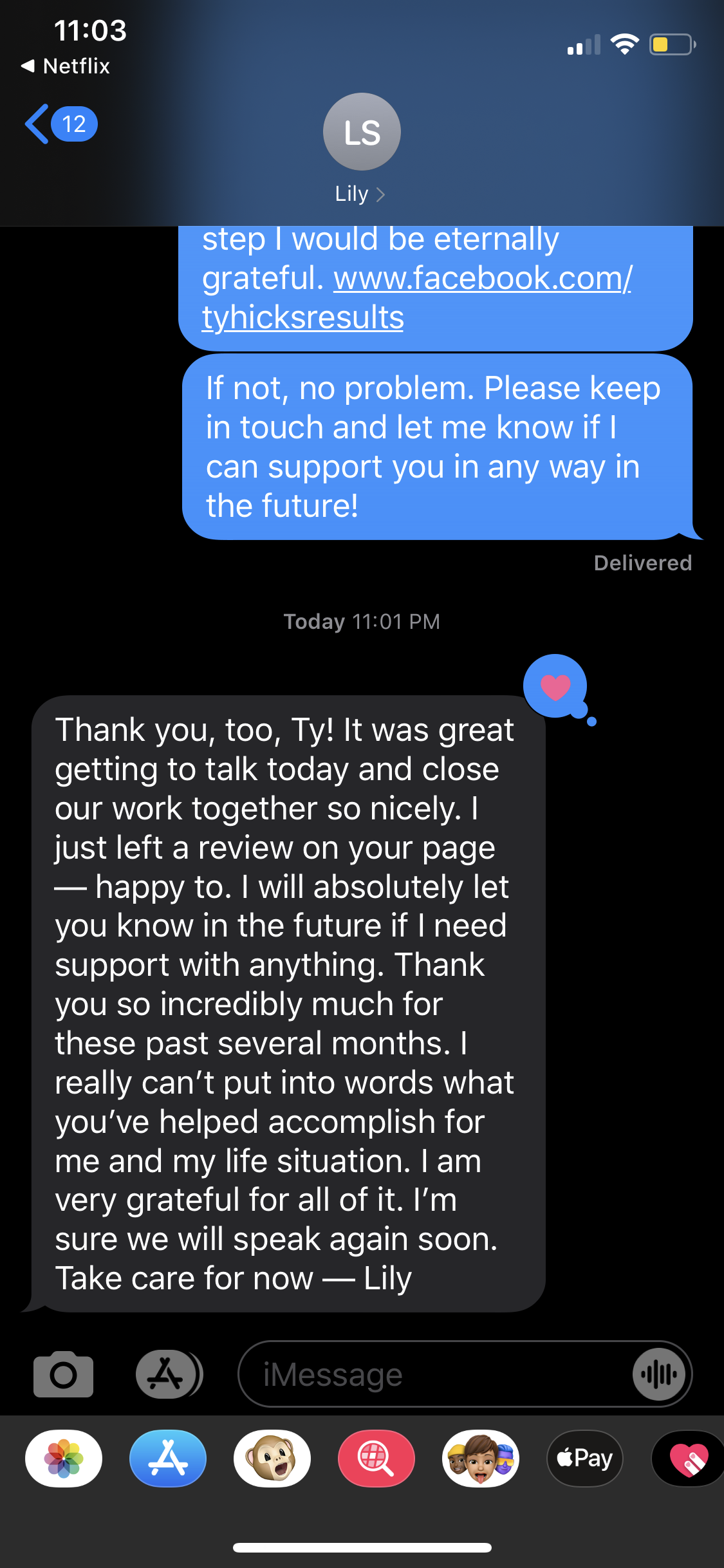 Lily - Thankful for the help and guidance review screenshot
