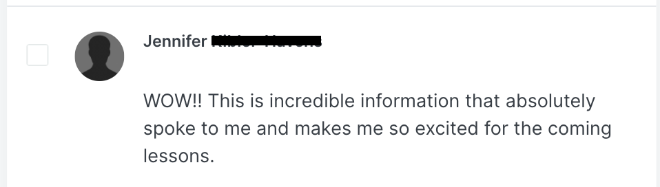 Jennifer - Excited for upcoming lessons review screenshot