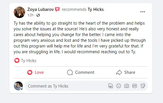 Zoya - Recommendation of reaching out to Ty review screenshot