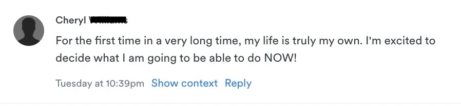 Cheryl - My life is truly my own review screenshot