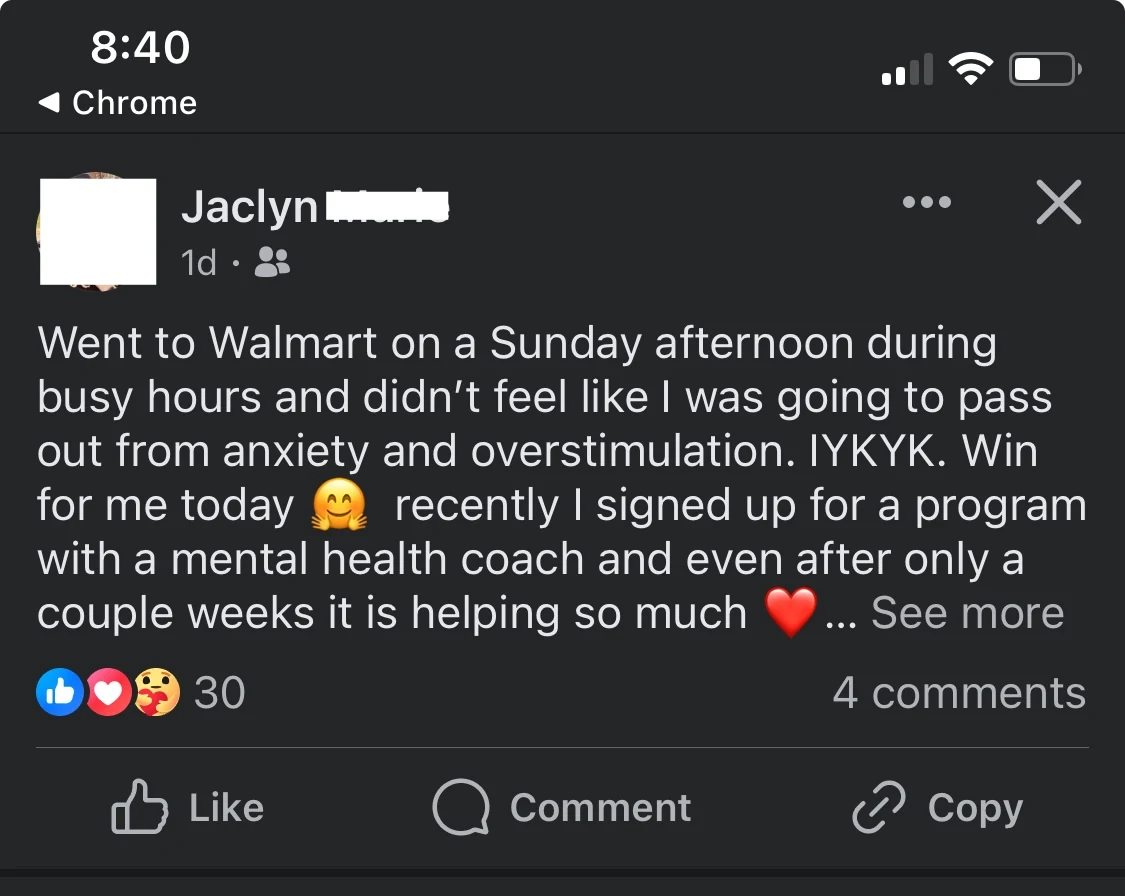 Jaclyn - Program with a mental health coach review screenshot