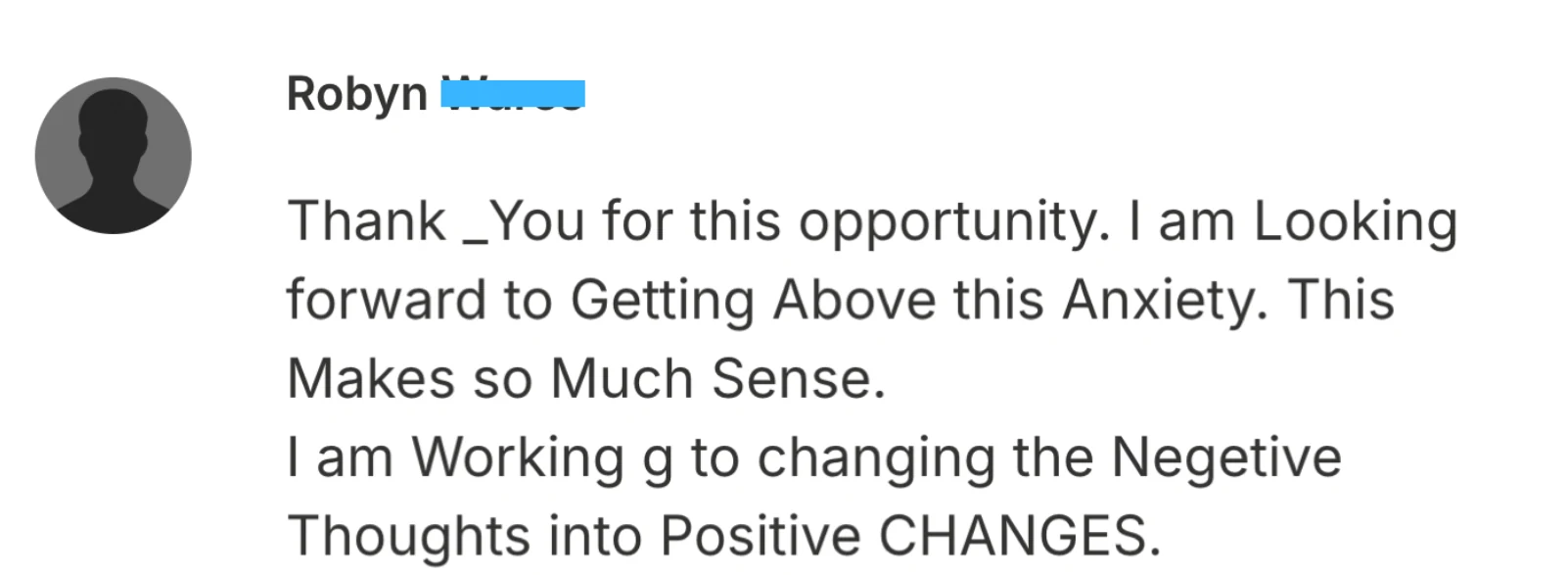 Robyn - I am looking forward to getting above this anxiety review screenshot