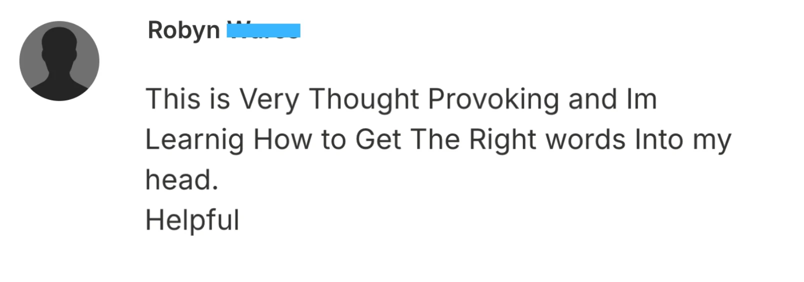 Robyn - I'm learning how to get the right words into my head review screenshot