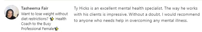 Tasheema - Would recommend to anyone who needs help review screenshot