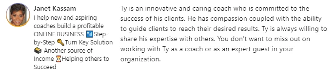 Janet - An innovative and caring coach review screenshot