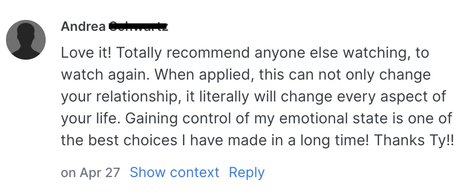 Andrea - Gained control of emotional state review screenshot