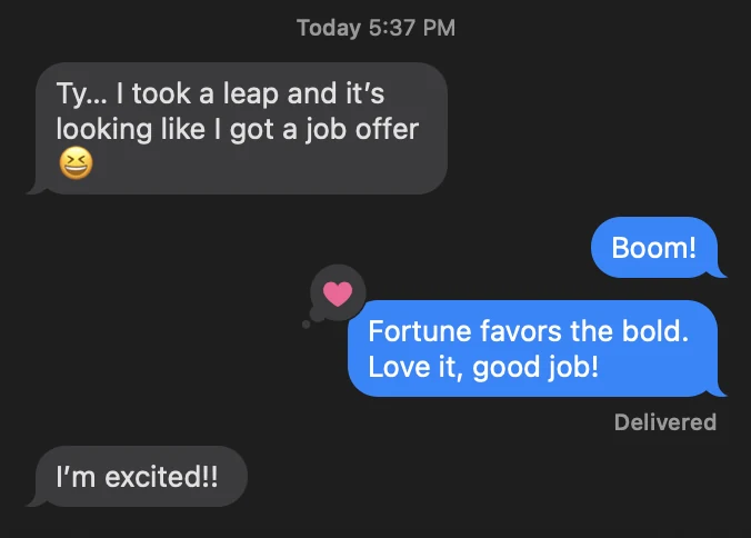 Anonymous - Took a leap, resulting to getting a job offer review screenshot