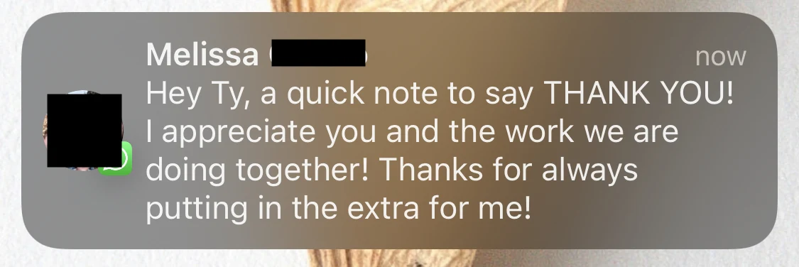 Melissa - Appreciating the work done together review screenshot
