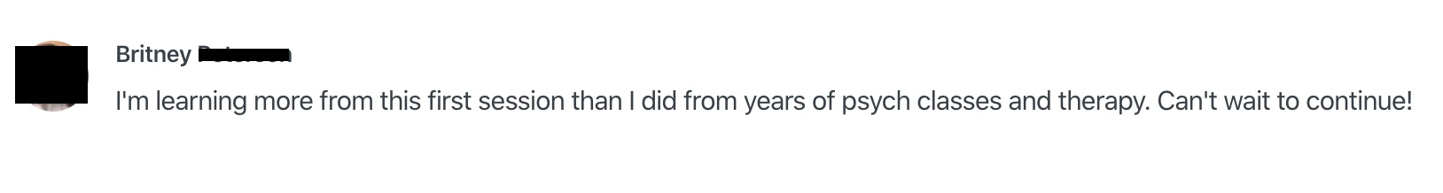 Britney - Learned more from first session review screenshot