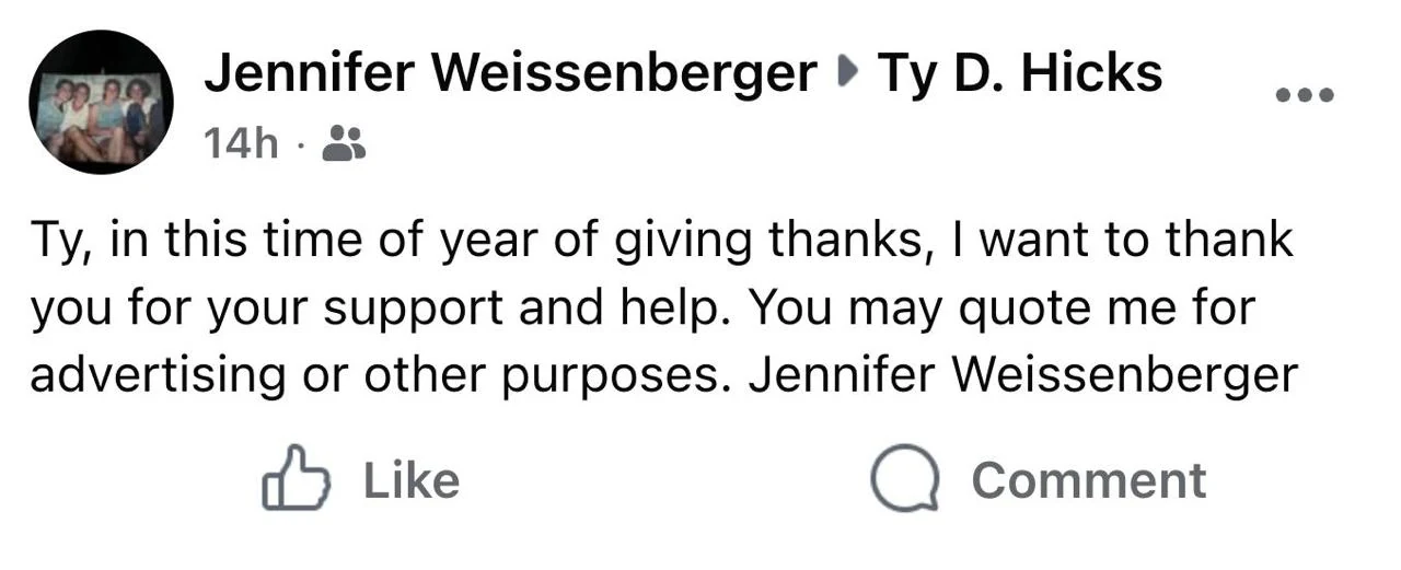 Jennifer - Thank you for your support (Thanksgiving) review screenshot