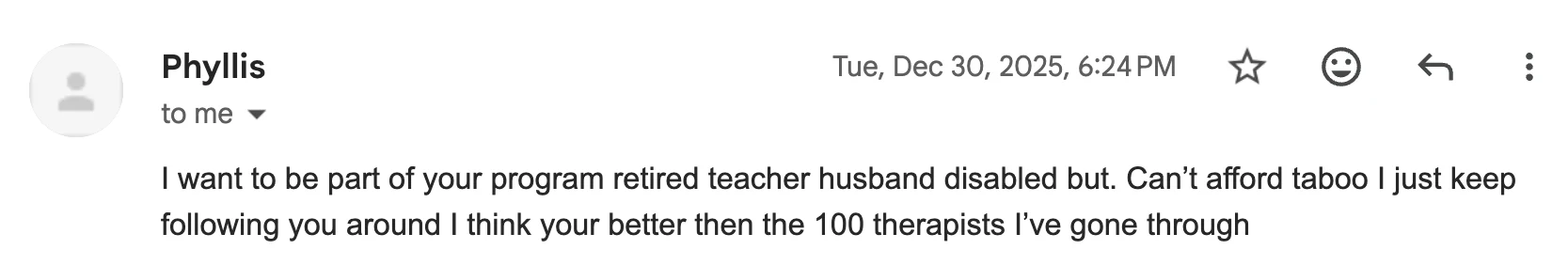 Phyllis - You are better than than the 100 therapists I've gone through review screenshot